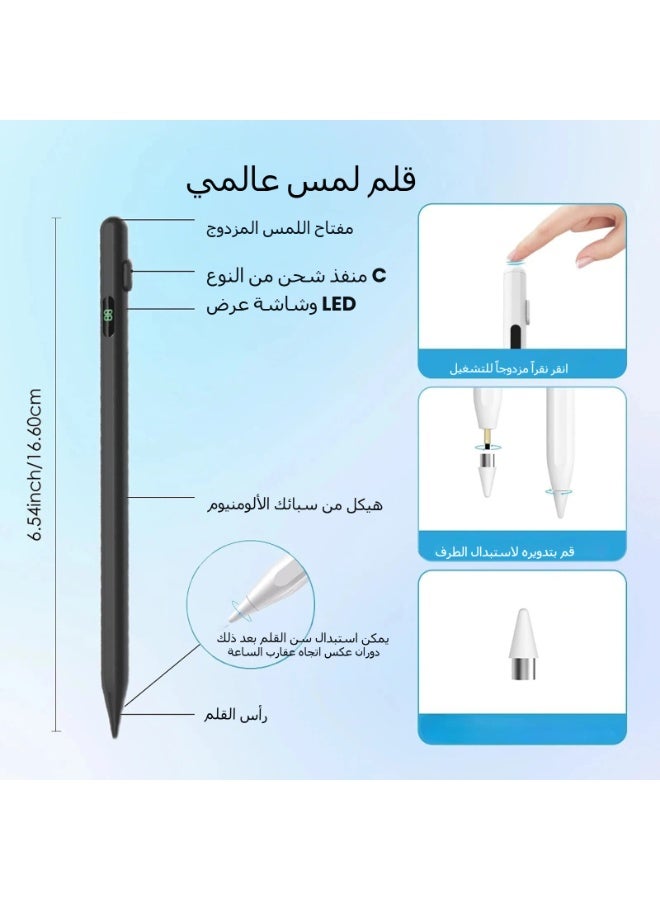 LR Nexus Touchscreen Stylus — Rechargeable Universal Display Pen with LED Battery Indicator, No Bluetooth, Equipped with Tilt Sensor and Accidental Touch Protection, Type-C Charging Port, Compatible with iPad/iPhone/Android — Black - Image 3
